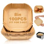 WOZKEM 100 PCS Air Fryer Paper Sheets, Disposable Paper Liner for Microwave, Oil-Proof Air Fryer Parchment Paper for Frying, Baking, Cooking, Roasting and Microwave (Square 8 INCH)