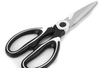 Kitchen Scissors with Serrated Blade, Nut Cracker Slot and Bottle Opener, Black and White Handle pack of 2