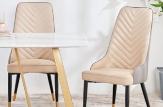 Home Centre Dining Chair Viola Faux Leather 2 Dining Chair |Faux Marble Dining Chairs for Dining Room|(Beige) 1 Year Warranty