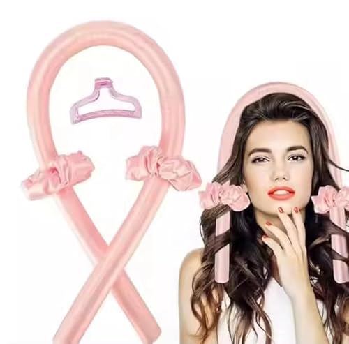 Beauty Flow Heatless Hair Curler for Women – Satin Curling Rod Headband with Foam Rollers & Silk Ribbon Accessories | Sleep-In No-Heat Hair Curling Set for Girls – Pink (Set of 1)