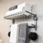 MIORAH 24Inch Suction Towel Rack for Bathroom – Rustproof Aluminum Wall Mounted Towel Holder with Hooks | No Drills Required