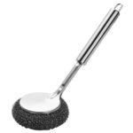 Stainless Steel Scrubber Brush with Handle, Replaceable Round Wire Head, 26 cm Length