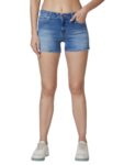 Spykar Mid Rise Blue Shorts for Women (Size: 32)-WSRD1BD015