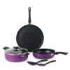 Cello Prima Multipurpose Non-Stick Cookware Set – 6 Pieces | Aluminium | Induction Base | Purple Finish | PFOA-Free | Includes Tawa, Kadai, Fry Pan & Accessories