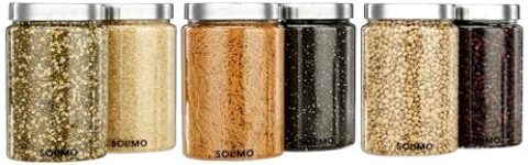 Amazon Brand – Solimo Plastic Storage Jar & Containers With Steel Cap Jar | Air Tight & BPA Free Food-Grade Container | Kitchen Container Set | Multipurpose Jar | 1400 ML Set 6 | Steel Lid