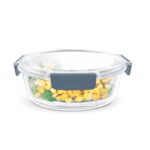 Signoraware Shut N Seal Borosilicate Glass Round Container | Airtight & Leakproof | Microwave Safe | Durable & Space-Saving Storage Container | Ideal for Office & Outdoors (620ml | Clear)