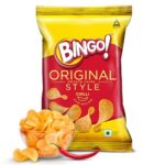 Bingo! Original Style Chilli Sprinkled – Flat Cut Spicy Potato Chips Pack for Snacks, 90g/85gram/90.7G(Weight may vary)