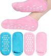 WOZKEM Silicone Spa Gel Socks for Cracked Heel Repair, Vitamin E Moisturizing Foot Hydration, Reusable, Pink and Blue, 1 Pair