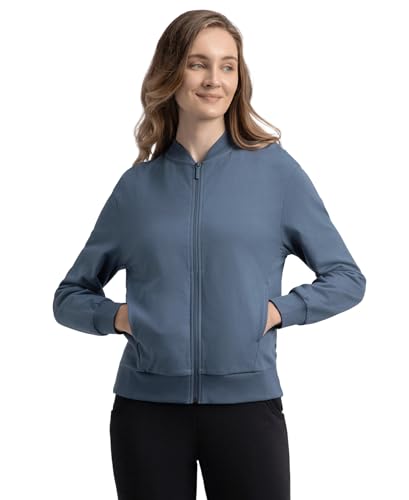 Jockey A111 Women’s Super Combed Cotton French Terry Drop Shoulder Styled Jacket with Ribbed Cuff and Hem_Vintage Indigo_S