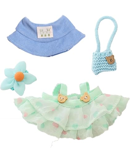 3 Pcs Clothes for 17cm Dolls, Clothes Set for 17cm Plush Toys, Crochet Knitted 3 Piece Set Hat Clothes Backpack for Dolls, Stylish Cute Doll Dress up Accessories (No Doll) (3pcs (Green))