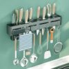 Shopsero Wall Mounted Kitchen Utensil Rack with Knife Holder, Spoon Stand, Towel Bar & Hanging Hooks – Multipurpose Storage Organizer