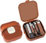 Manicure and Grooming Tool Kit, Plastic and Stainless Steel Tools with Storage Case, Brown, Compact Size