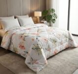 VAS COLLECTIONS 220 GSM Reversible Microfiber AC Comforter/Duvet | Floral Pattern, 3-Layer Quilted All-Season Blanket for Double Bed (250 x 225 cm) | 2 kg (Pearl Light Pink White, Double)