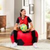 Amazon Brand – Solimo Premium Faux Leather Football Bean Bag, Filled With Beans | Capacity: Upto 6 Ft 3 In Height, 120 Kg Weight | Iconic Football Shape | 3Xl | Red And Black