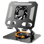 VOCO Rotatable Aluminium Laptop Stand with Magnetic Cooling Fan | 360° Rotation Laptop Holder for Table & Bed | Foldable Laptop Stand for Gaming, Office & Work from Home (Black)