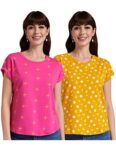 Amazon Brand – Myx Women’s Loose T-Shirt (PAG 103_Mustard and Rasperry_S_Pack of 2)