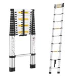 BonKaso VertiPro 3.8M(12.5Ft) Telescopic Ladder|Aluminum Ladder 13 Steps|Multipurpose for Home & Outdoor use with Self Lock Mechanism|EN131 Certified Max Load Capacity of 150kg