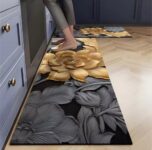 Lakshiv Enterprise Kitchen Floor Mat with Non-Slip Rubber Backing and Absorbent Layer, Rectangular Design for Kitchen, Entrance and Doorway Use (Black Floral)