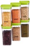 Amazon Brand – Solimo Plastic Storage Jar and Container Set I Air Tight & BPA Free Containers for Kitchen Storage Set I Grocery Kitchen Container Set I Multipurpose Jar, 1100 Ml Each, Set, 6, Green