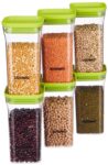 Amazon Brand – Solimo Plastic Storage Jar and Container Set I Air Tight & BPA Free Containers for Kitchen Storage Set I Grocery Kitchen Container Set I Multipurpose Jar, 1100 Ml Each, Set, 6, Green
