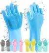 Homica Magic Silicone Dishwashing Gloves Heat-Resistant Reusable Scrubbing Gloves Kitchen Cleaning, Dishwashing Pet Grooming Car Wash & Bathroom Built-In Scrubber Bristles – Multicolor (1 Pair)