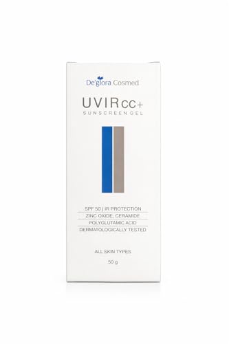 Deglora UVIR CC+ Colour Correction Sunscreen with Instant Glow SPF 50 PA++++ | Tinted Sunscreen Gel for Face | Zinc Oxide, Ceramide & Polyglutamic Acid | Oil-Free Matte Finish, No White Cast | Broad Spectrum UVA/UVB Protection | 50 g