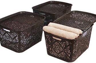 Amazon Brand – Solimo Royal Multipurpose Storage Basket With Lid- Large (Set Of 3, Brown) – Fabric, Rectangular