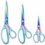 3 Piece Scissors Set with Titanium Coated Stainless Steel Blades, Multi-Color Blades with Soft Grip Handles for Paper Fabric Ribbon Cutting