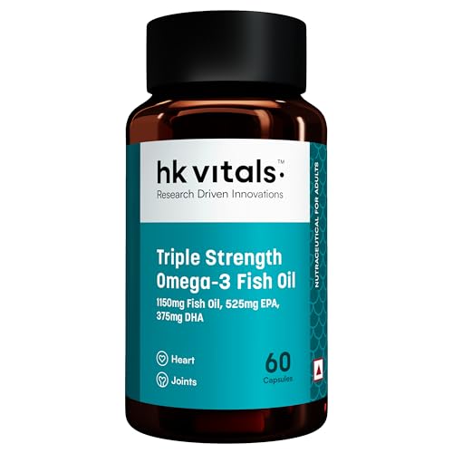 hk vitals Triple Strength Omega-3 Fish Oil Supplement (60 Capsules) | For Men and Women, 525mg EPA & 375mg DHA | For Healthy Heart & Joints