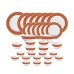 La Opala Diva Sovrana Collection Opal Glass Crockery | for Family of 6 | Dinner Set 33 pcs Regent Red | Plates & Bowls for Dining | Microwave Safe | 100% Vegetarian | Extra Strong | Light & White