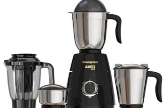 Crompton Ameo Classic 750W Mixer Grinder | Powertron Motor | MaxiGrind Technology | 3 Stainless Steel Jars | 1 Blender Jar with fruit filter | Black