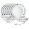 Larah by Borosil Silk Series Blue Iris Opalware Dinner Set | 27 Pieces for Family of 6 | Microwave & Dishwasher Safe | Bone-Ash Free | Crockery Set for Dining & Gifting | Plates & Bowls | White