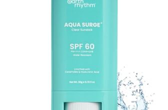 Earth Rhythm Aqua Surge Hydrating Sunstick SPF 60 PA++++. Ceramides & Hyaluronic Acid. No white Cast. No Parabens, Vegan.