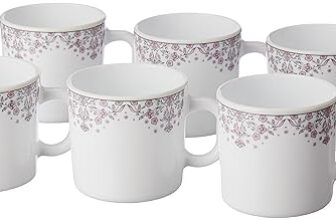 Larah by BOROSIL Lark Opalware Mug, Set of 6 Tea/Coffee Mugs, 180 ml Each, Microwave & Dishwasher Safe, Bone-Ash Free, Crockery Set Ideal for Daily Use & Gifting, White