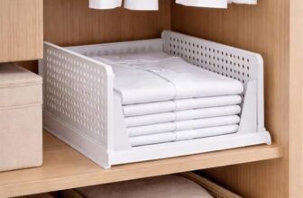 Go Hooked Foldable Wardrobe Organizer with Drawer Style Pull Out Design | Large (44x34x19 cm) Shelf Storage Box | Heavy Duty Plastic Shirt Stacker for Cupboard, Almirah & Closet | White