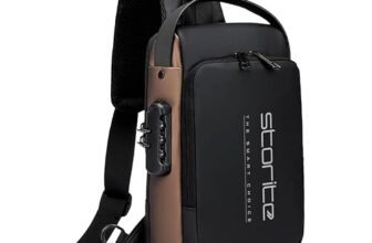 Storite Sling Bag for Men Stylish Crossbody Backpack for Men & Women, Anti-Theft Chest Bag with USB Charging Port, Messenger Bags, Casual Shoulder Bag (Black Brown – 17 x 9 x 32 Cm)