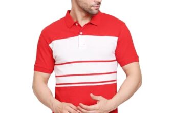 Scott International Men’s Rich Cotton Regular Fit Striper Polo T-Shirt | Red – White