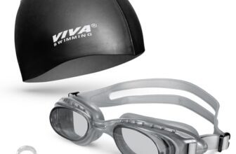 VIVA SWIMMING Swimming Goggles Combo 614 & Swimming Cap with 2 Ear Plug, Nose Clip Swimming Kit