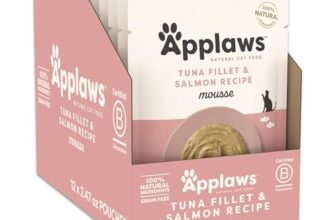Applaws Natural Premium Wet Cat Food for Adult Cats, Tuna Fillet & Salmon Recipe Mousse Pack of 12 x 70g Pouches