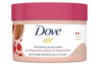 Dove Body Polish Exfoliating Scrub, Moisturizing Shea Butter and Pomegranate Seeds | Nourishes & Conditions Soft Skin | Sulphate Free, 298gm.