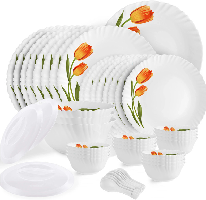 cello Pack of 47 Opalware Dazzle Series Girasol Crockery Set | Dishwasher Safe | Light-Weight Dinner Set(Yellow, Green, Microwave Safe)