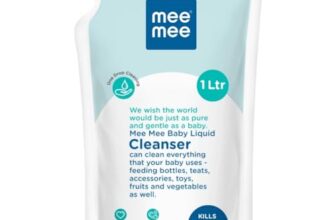 Mee Mee Baby Liquid Cleanser 1 L, Anti-Bacterial Kills 99.9% Germs | For Feeding Bottles, Nipples, Accessories, Toys, Fruits & Vegetables | No Alcohol, One Drop Cleaning, Dermatologically Tested