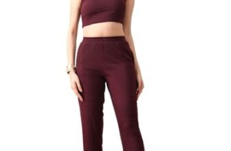 UNIfringe Women’s Maroon Ribbed Sleeveless Co-ord Set | Stylish Crop Top & High-Waist Pants (Maroon,S)