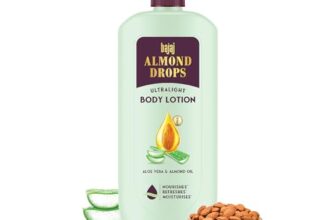 Bajaj Almond Drops Ultralight Body Lotion, 600 ml | Women and Men | Refreshing Hydration – Aloe Vera, Almond Oil & Vitamin E