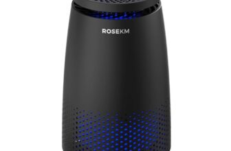 ROSEKM Air Purifiers for Home Bedroom, Air Cleaner with 3-In-1 HEPA Filter for Dust Smoke Pet Dander Odor with Sleep Mode, Aromatherapy, Timer, Portable (Black)