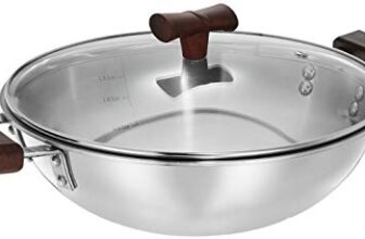 Amazon Brand Solimo – Triply Kadhai – 24 Cm with Glass Lid | Even Heat Distribution | Cool-Touch Bakelite Handles| Stainless Steel