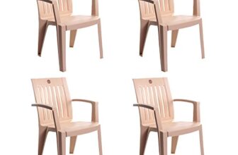 Cello Prominent Set of 4 Chairs (Beige) | Strong and Durable | Easy to Clean | Chair for Living Room, Bed Room, Kitchen, Office Room, Outdoor | 3 Years Warranty
