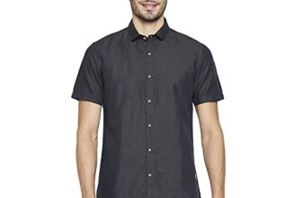 HammerSmith Men’s Casual Millennium Fit Shirt (HSCSM055_Coal Black XL)