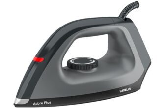 Havells Dry Iron Adore Plus 1100 Watts, Iron Press, Greblon Non Sick Soleplate with German Technology, Shock Proof Body, Aerodynamic Design, 360° Swivel Cord, 2 Year Manufacturer Warranty (Black)