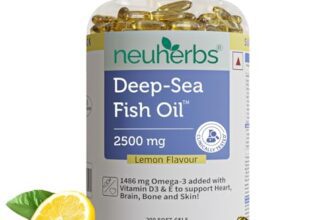 Neuherbs Deep Sea Omega 3 Fish Oil Capsules- 200 Softgels for Men & Women|892 Mg EPA and 594 Mg DHA|Omega-3 Fish oil Triple Strength 2500 Mg Supplement for Muscle,Brain & Joints Support|Lemon Flavour